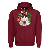 Burgundy Christmas Bull Terrier Zipper Hoodie - RanaPortraitStore
