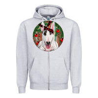 Heather Grey Christmas Bull Terrier Zipper Hoodie - RanaPortraitStore