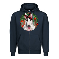 Navy Christmas Bull Terrier Zipper Hoodie - RanaPortraitStore