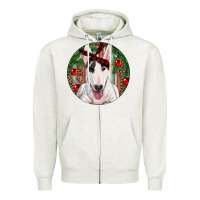 Oatmeal Heather Christmas Bull Terrier Zipper Hoodie - RanaPortraitStore