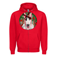 Red Christmas Bull Terrier Zipper Hoodie - RanaPortraitStore