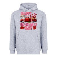 Heather Grey Happy Valentine's day red truck Heavyweight Hoodie - HowdyJamesFarm