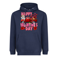 Navy Happy Valentine's day red truck Heavyweight Hoodie - HowdyJamesFarm