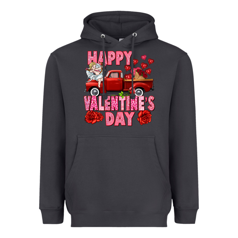 Happy Valentine's Day Red Truck Heavyweight Hoodie by HowdyJamesFarm | Teevron