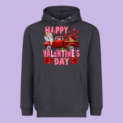 Happy Valentine's Day Red Truck Heavyweight Hoodie Designed By Howdyjamesfarm