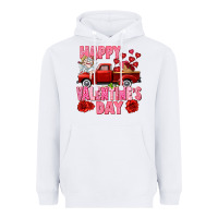 White Happy Valentine's day red truck Heavyweight Hoodie - HowdyJamesFarm