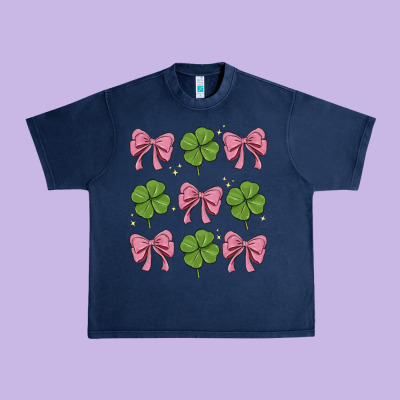 Coquette Bow Clover St. Patrick's Day Urban Heavy Tee Designed By Maliassmallbusiness