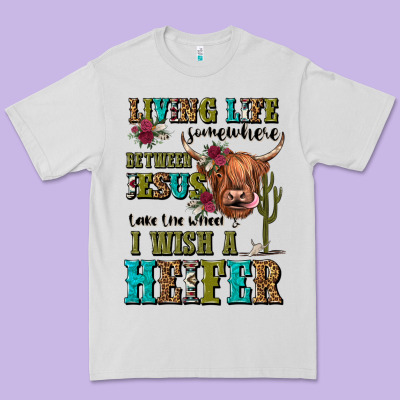 Living Life Somewhere Between Jesus Take The Wheel Premium Tee Designed By Jahusdesignshop