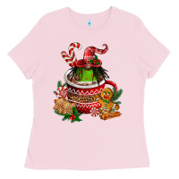 Bubblegum Pink christmas coffee afro gnome Ladies Tee - FaDigitalArtStudio