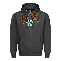 Charcoal Heather Christmas paws Zipper Hoodie - RanaPortraitStore