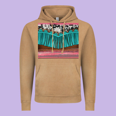 Western Fringe Cowhide Leopard Vintage Hoodie Designed By Barkaloodesign