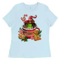 Baby Blue christmas coffee afro gnome Ladies Tee - FaDigitalArtStudio