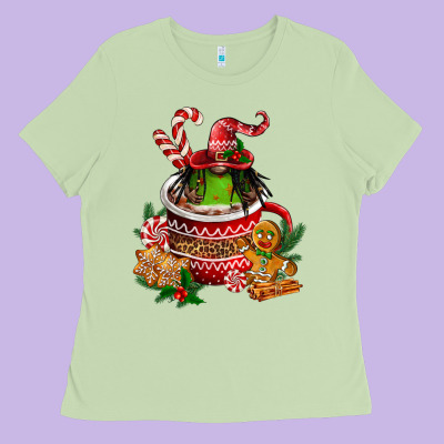 Christmas Coffee Afro Gnome Ladies Tee Designed By Fadigitalartstudio