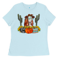Baby Blue Fall Cow Ladies Tee - CowhideDigitalArt