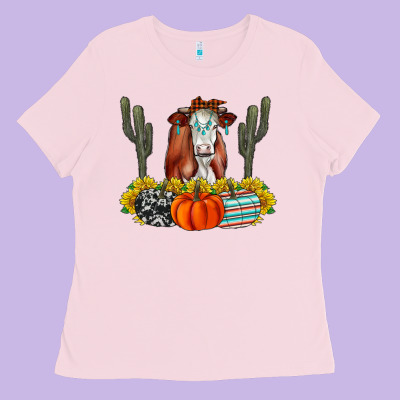 Fall Cow Ladies Tee Designed By Cowhidedigitalart