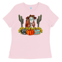 Bubblegum Pink Fall Cow Ladies Tee - CowhideDigitalArt
