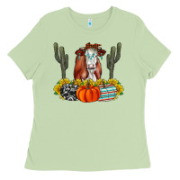 Matcha Fall Cow Ladies Tee - CowhideDigitalArt