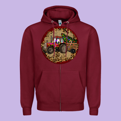Christmas Tractor Zipper Hoodie Designed By Ranaportraitstore