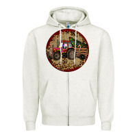 Oatmeal Heather Christmas Tractor Zipper Hoodie - RanaPortraitStore