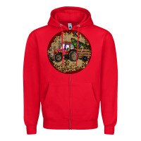 Red Christmas Tractor Zipper Hoodie - RanaPortraitStore