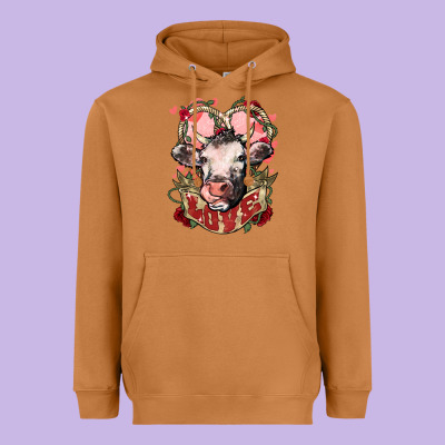 Cow Valentine's Day Love Heavyweight Hoodie Designed By Howdyjamesfarm