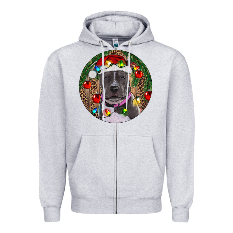 Christmas Pitbull Zipper Hoodie by RanaPortraitStore | Teevron
