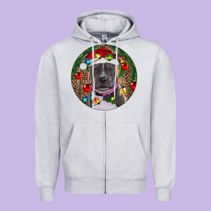 Christmas Pitbull Zipper Hoodie Designed By Ranaportraitstore