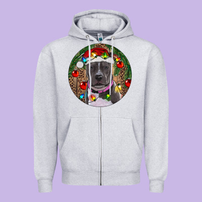 Christmas Pitbull Zipper Hoodie Designed By Ranaportraitstore