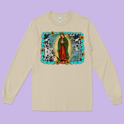 Gemstone Our Lady Of Guadalupe Long Sleeve Tee Designed By Jahusdesignshop