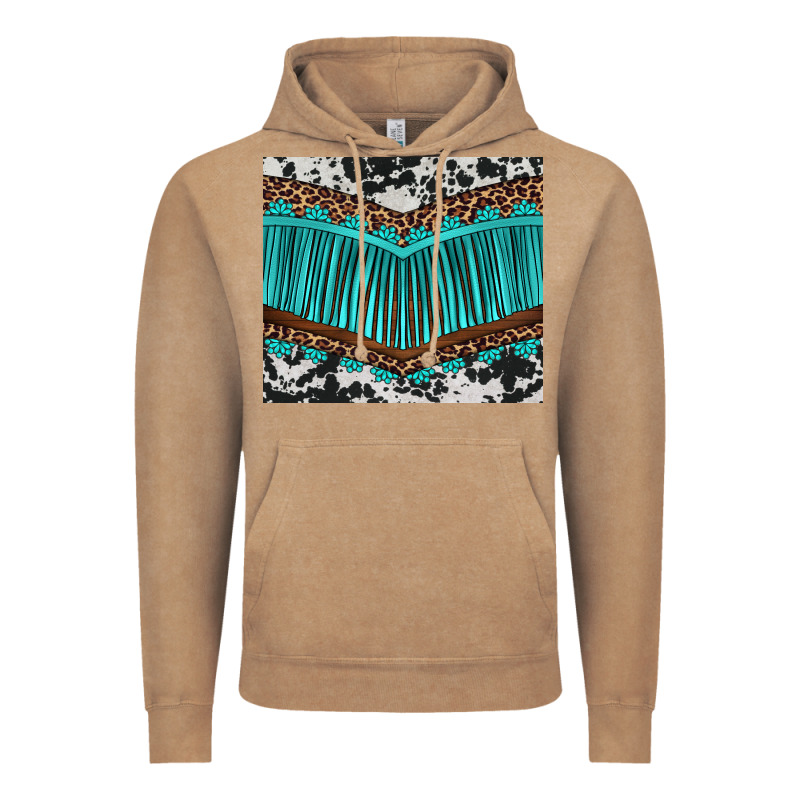 Western Cowhide Leopard Turquoise Fringed Vintage Hoodie by BarkalooDesign | Teevron
