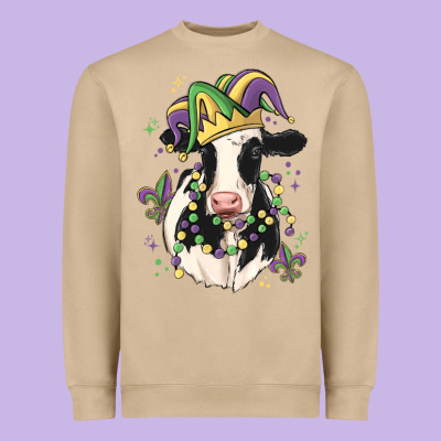 Mardi Gras Cow Heavyweight Sweatshirt Designed By Maliassmallbusiness