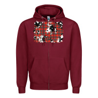Burgundy Christmas Plaid Cowhide Pattern Background Zipper Hoodie - RanaPortraitStore