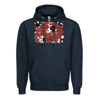 Navy Christmas Plaid Cowhide Pattern Background Zipper Hoodie - RanaPortraitStore