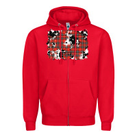 Red Christmas Plaid Cowhide Pattern Background Zipper Hoodie - RanaPortraitStore