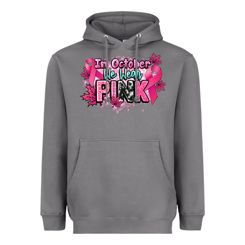 In October We Wear Pink Cancer Awareness Heavyweight Hoodie by HowdyJamesFarm | Teevron