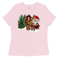 Bubblegum Pink christmas gnomes barnyard Ladies Tee - FaDigitalArtStudio