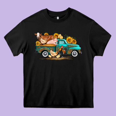 Western Farm Truck Farm Animals Heavy Core Tee Designed By Fadigitalartstudio