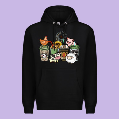 Farm Animal Coffee Cups Premium Hoodie Designed By Howdyjamesfarm
