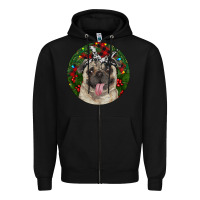 Black Christmas Pug With Buffalo Plaid Zipper Hoodie - RanaPortraitStore