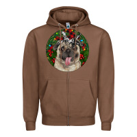 Chestnut Christmas Pug With Buffalo Plaid Zipper Hoodie - RanaPortraitStore