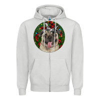 Dove Grey Christmas Pug With Buffalo Plaid Zipper Hoodie - RanaPortraitStore