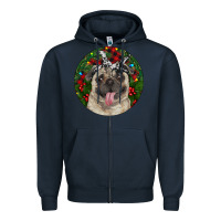Navy Christmas Pug With Buffalo Plaid Zipper Hoodie - RanaPortraitStore