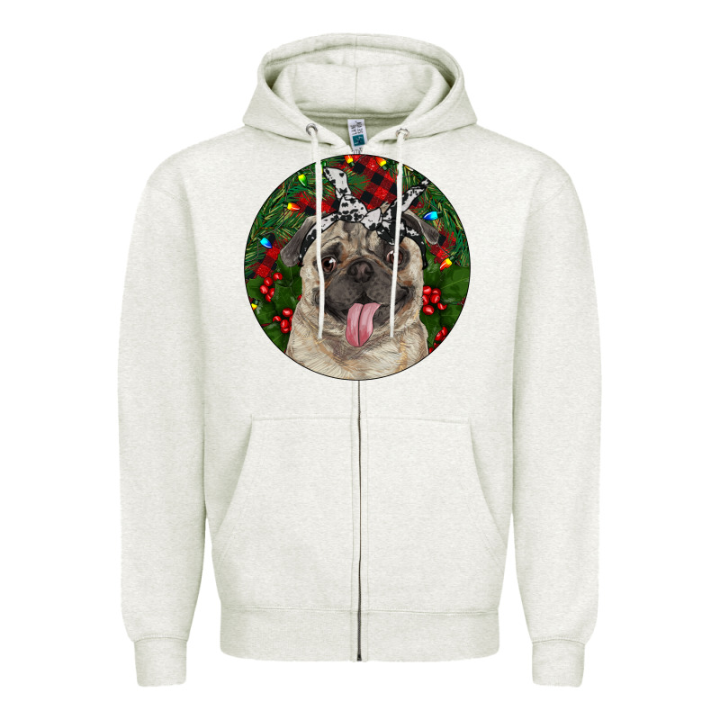 Christmas Pug With Buffalo Plaid Zipper Hoodie by RanaPortraitStore | Teevron