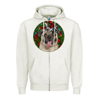 Oatmeal Heather Christmas Pug With Buffalo Plaid Zipper Hoodie - RanaPortraitStore