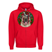 Red Christmas Pug With Buffalo Plaid Zipper Hoodie - RanaPortraitStore