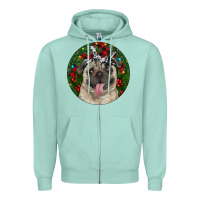 Seafoam Christmas Pug With Buffalo Plaid Zipper Hoodie - RanaPortraitStore