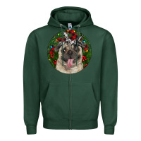 Sports Green Christmas Pug With Buffalo Plaid Zipper Hoodie - RanaPortraitStore