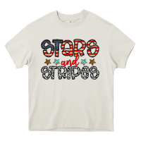 Cream stars and stripes Heavy Core Tee - CowhideDigitalArt