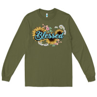 Army Green blessed Long Sleeve Tee - NancyCooperArtShop
