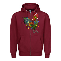 Burgundy Christmas Lights Rooster Zipper Hoodie - RanaPortraitStore